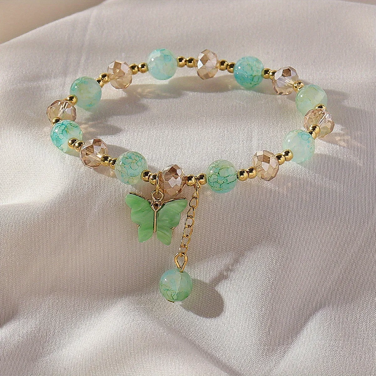 Elegant Butterfly Pendant Bracelet with Y2K Style Beads