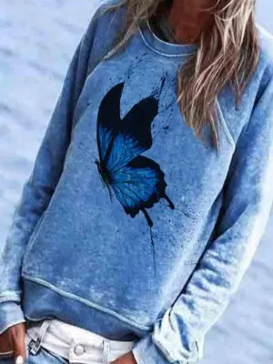 Fashion Butterfly Print Loose Pullover Women's Sweater