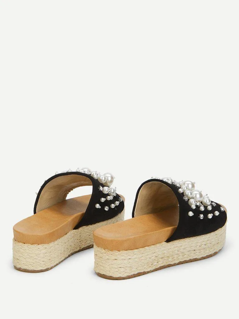 Faux Pearl Decorated Flatform Sandals