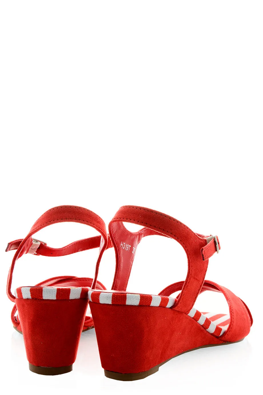 FRANCESCO MILANO KLARA Red Striped Suede Sandals