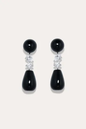 H72 - Black Onyx and Zirconia Recycled Silver Earrings