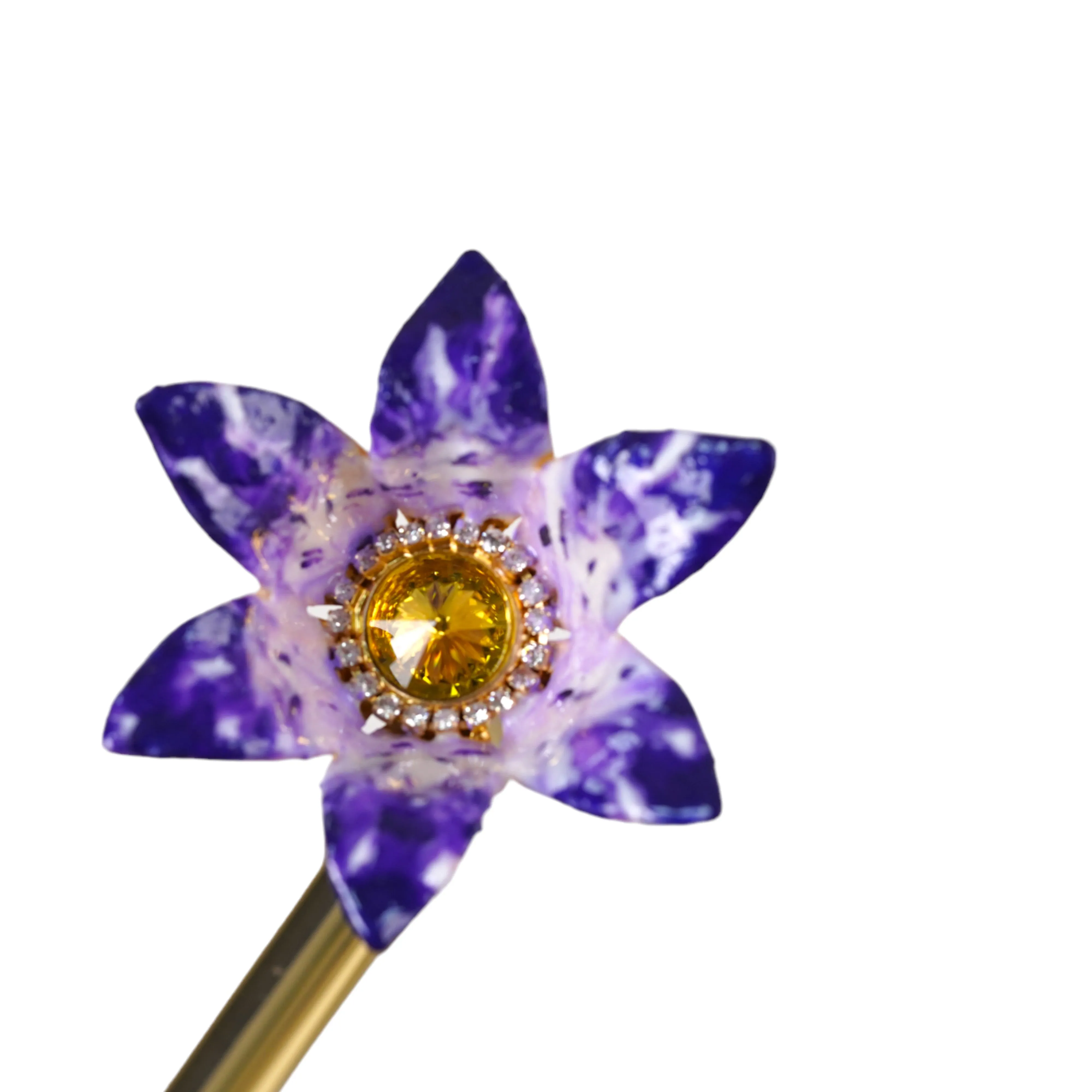 Handcrafted Umbrella with 24K Gold-Plated Hand-Painted Metal Flower Handle