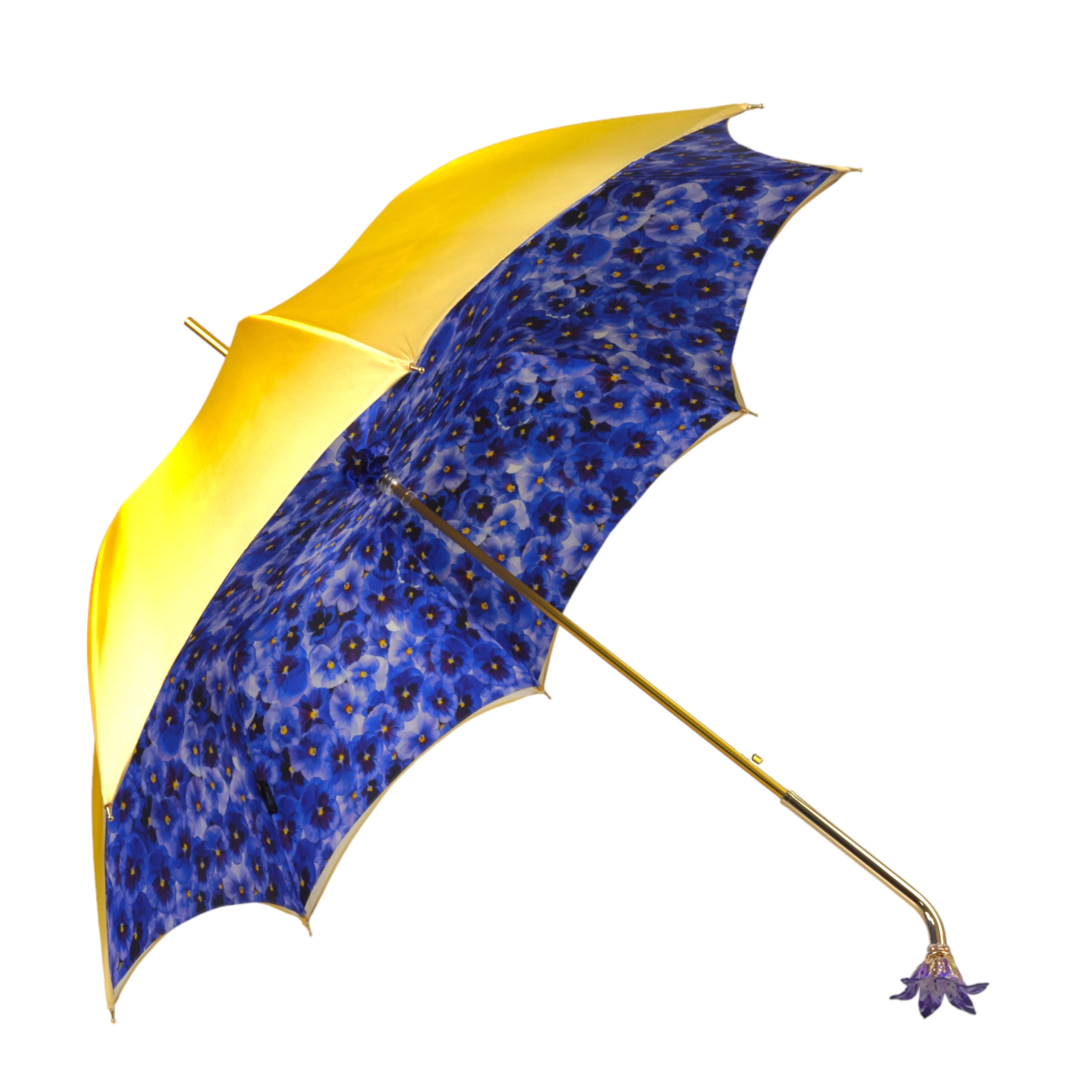 Handcrafted Umbrella with 24K Gold-Plated Hand-Painted Metal Flower Handle