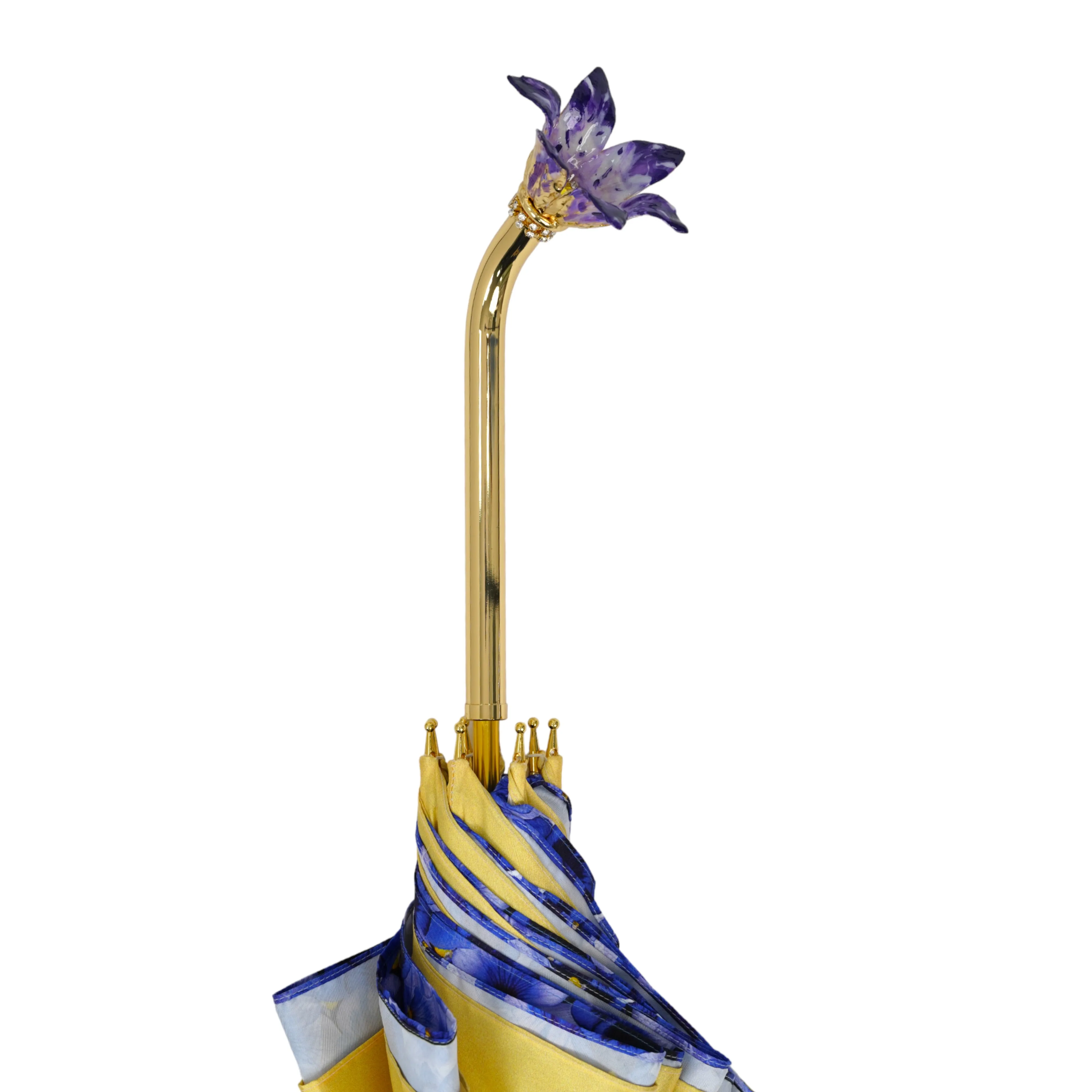 Handcrafted Umbrella with 24K Gold-Plated Hand-Painted Metal Flower Handle