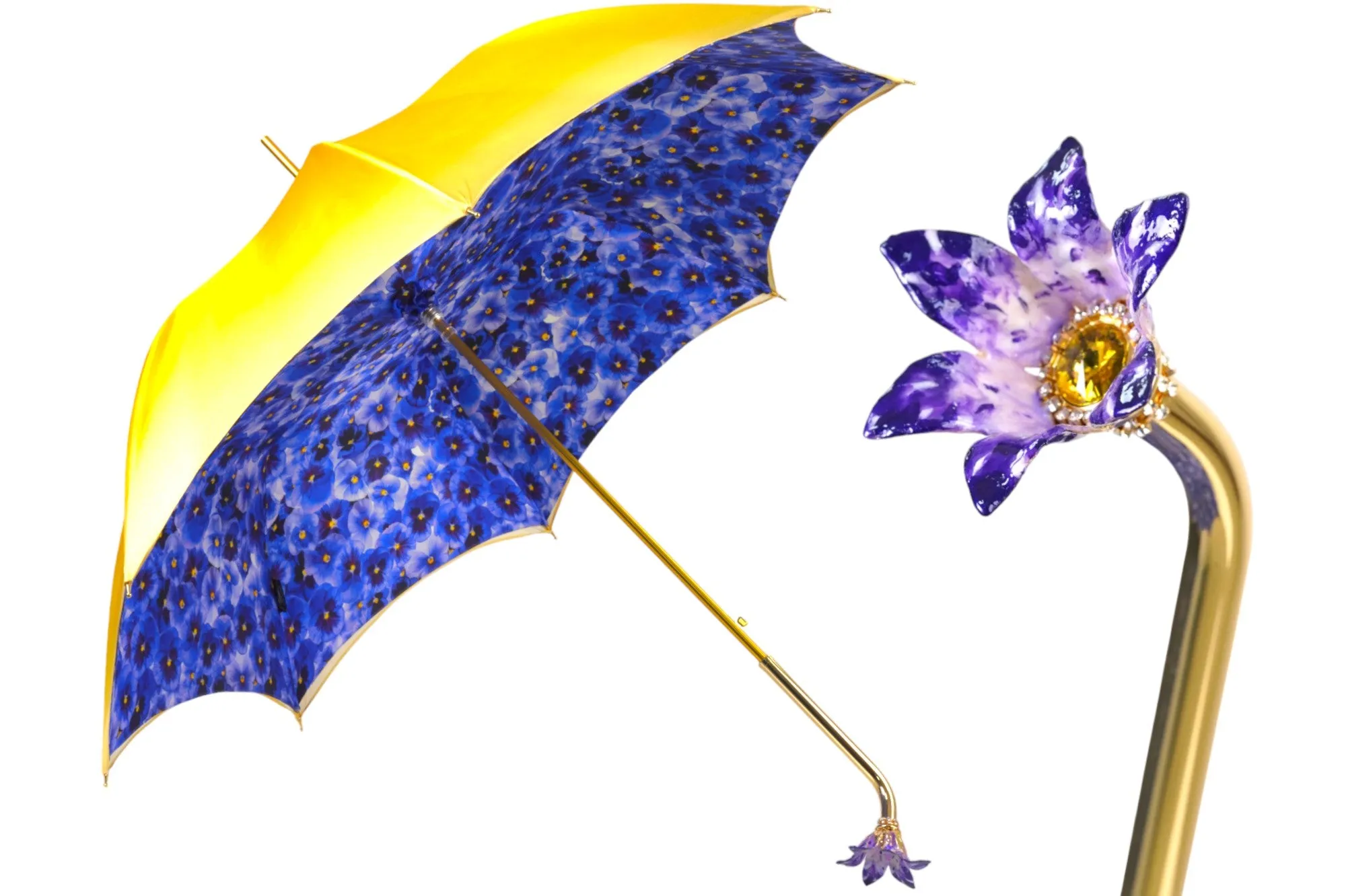 Handcrafted Umbrella with 24K Gold-Plated Hand-Painted Metal Flower Handle