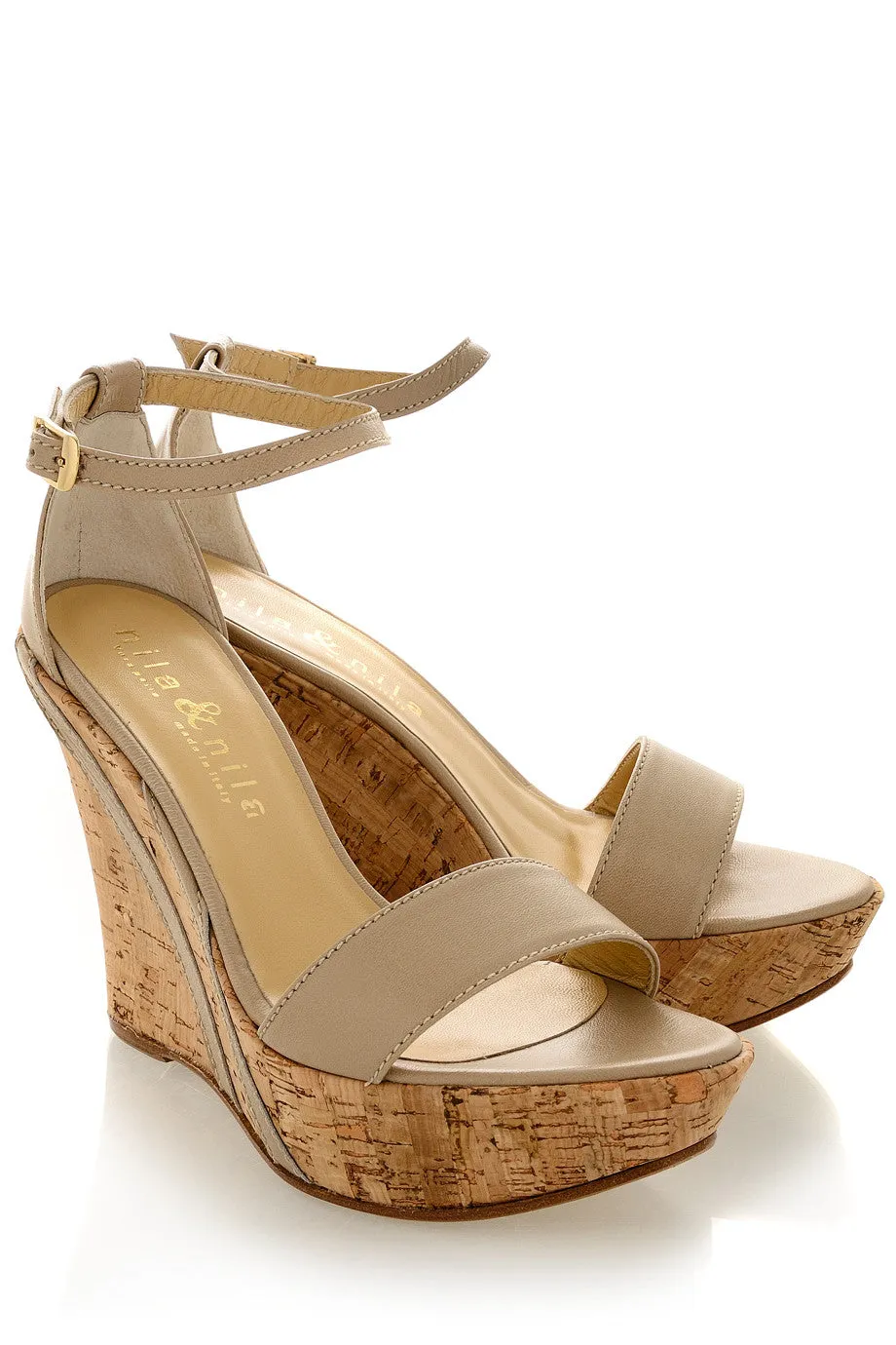 IRINA Beige Leather Platform Sandals