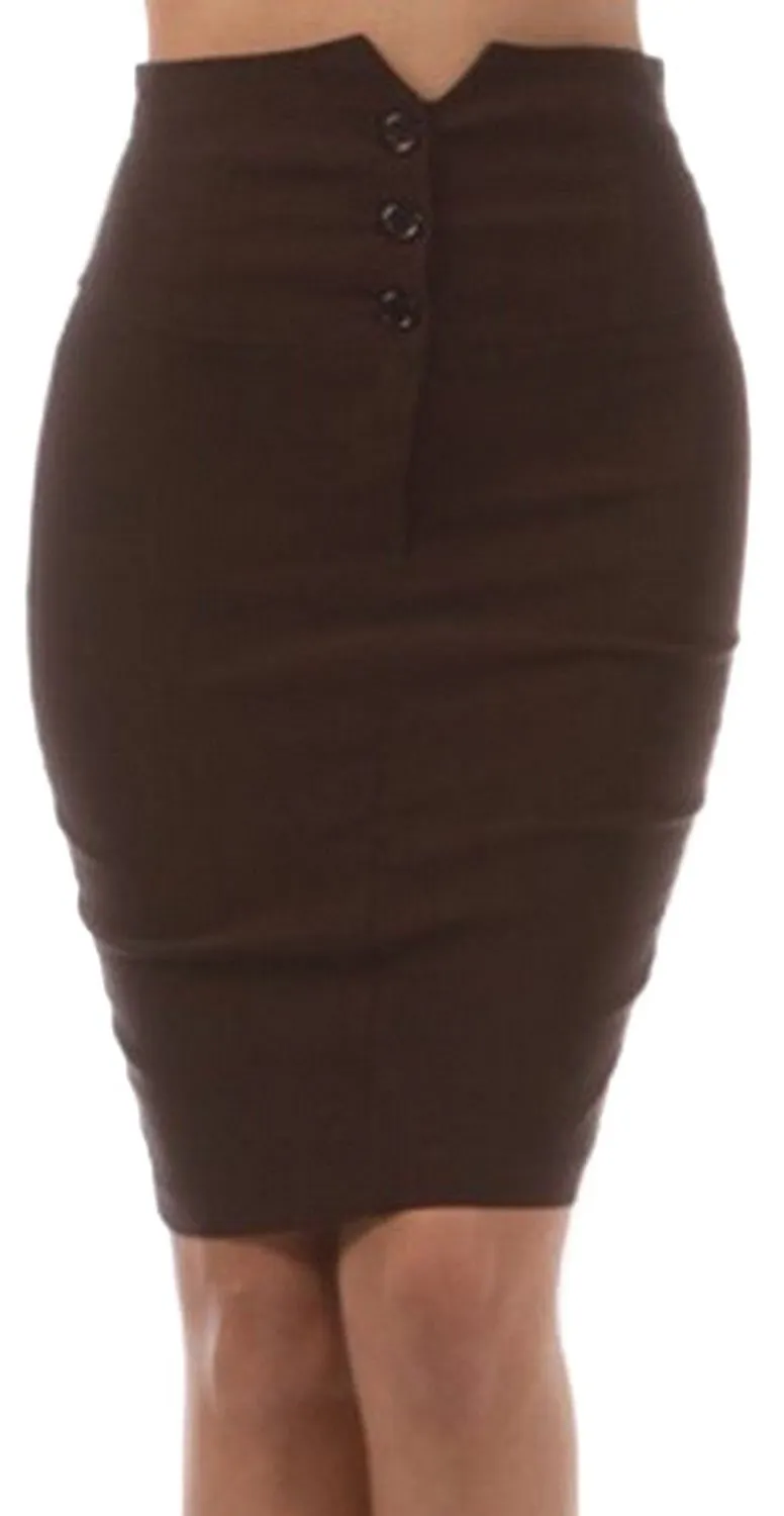 Knee Length High Waist Stretch Pencil Skirt