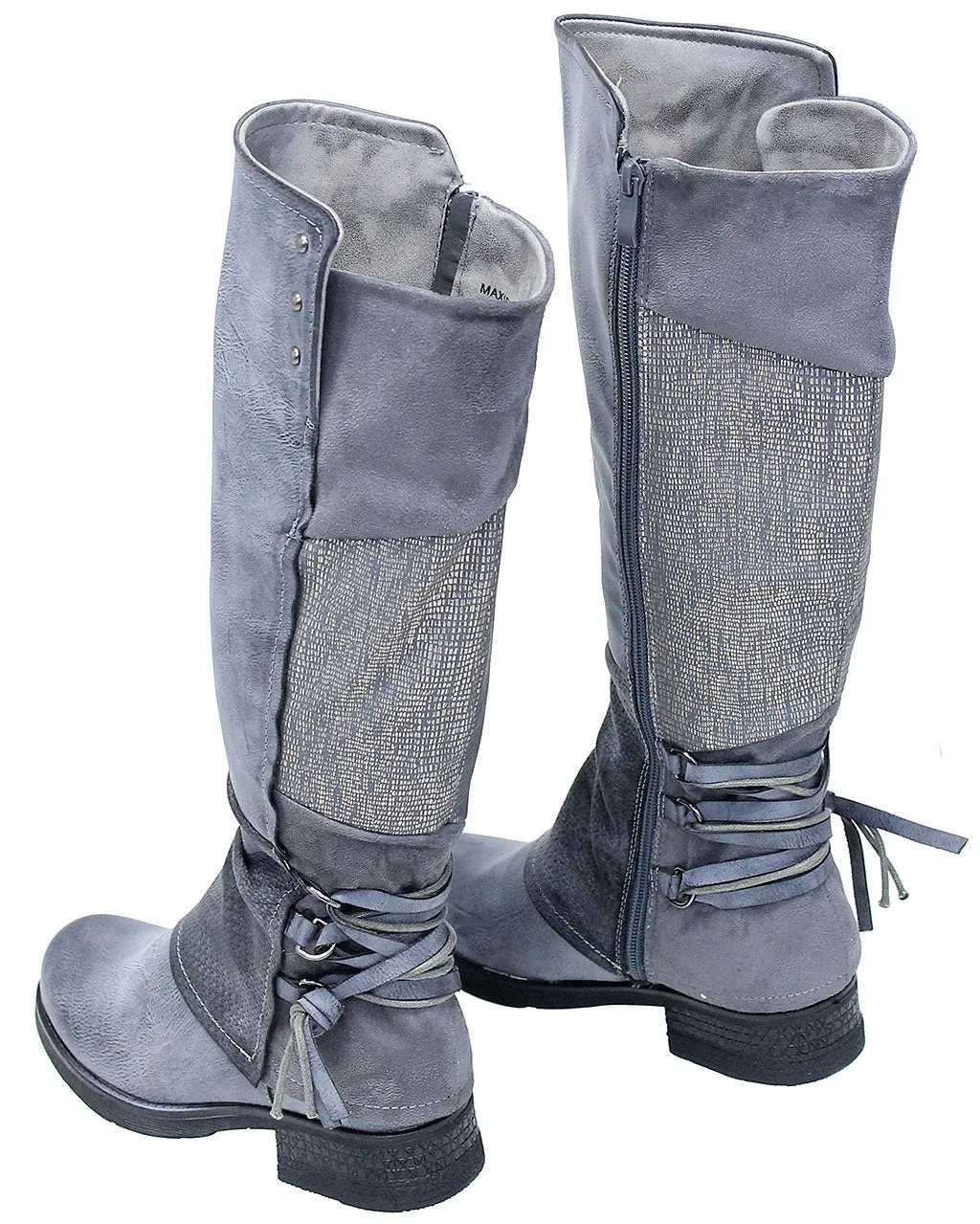 Lace Back Vintage Gray Zip boots #BL-MAXIGY