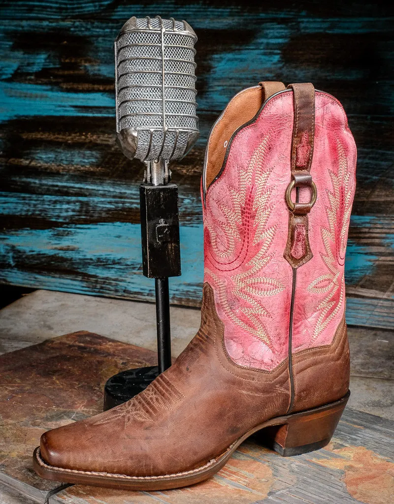 Ladies Tamra Brown & Pink Snip Toe Western Boots DP4098