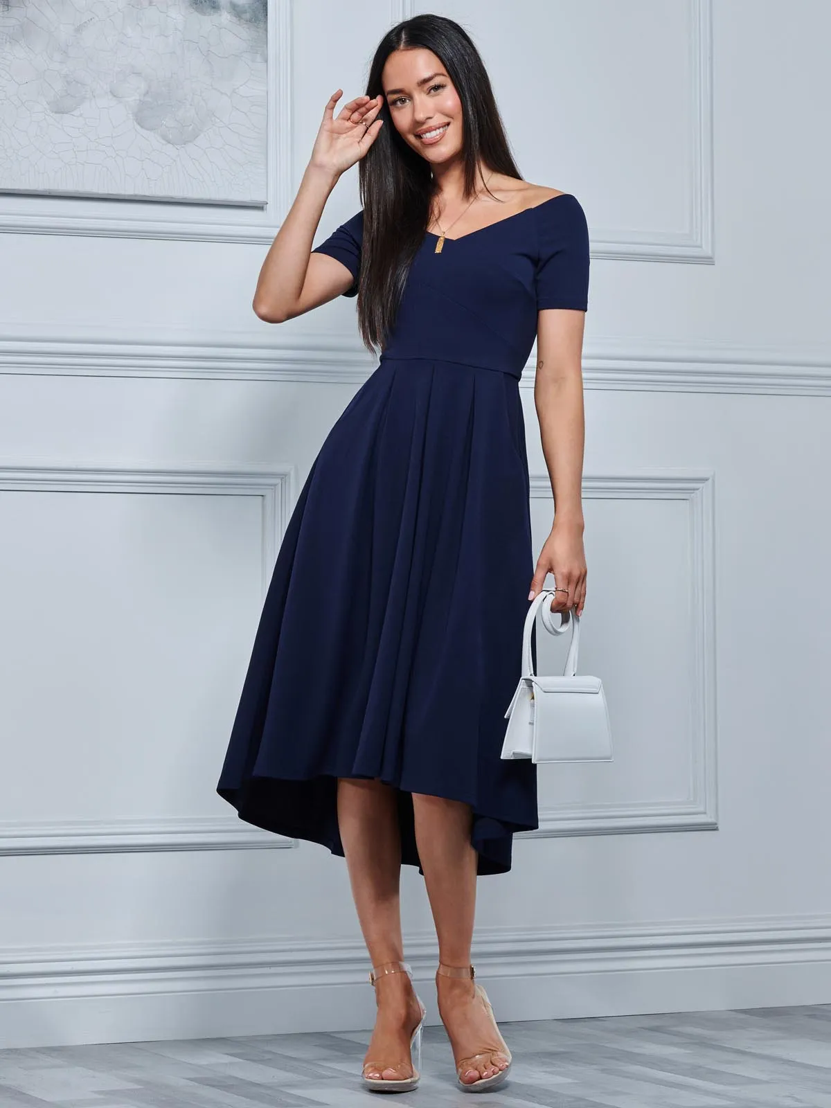 Lenora Fit & Flare Midi Dress, Navy