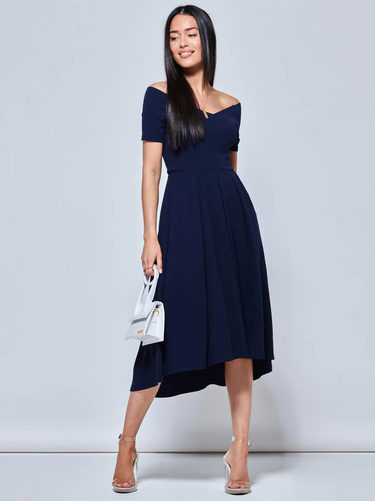 Lenora Fit & Flare Midi Dress, Navy