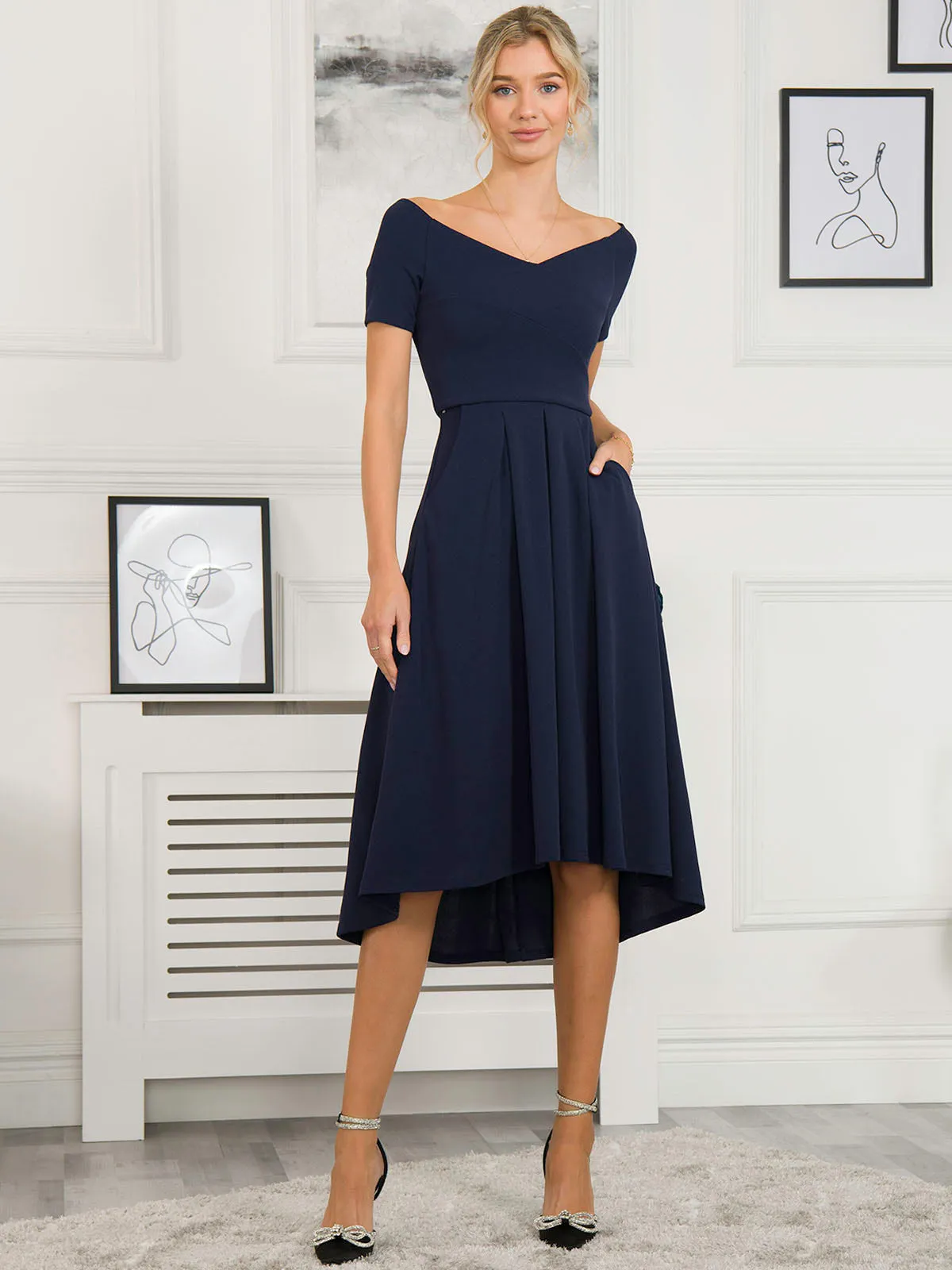 Lenora Fit & Flare Midi Dress, Navy