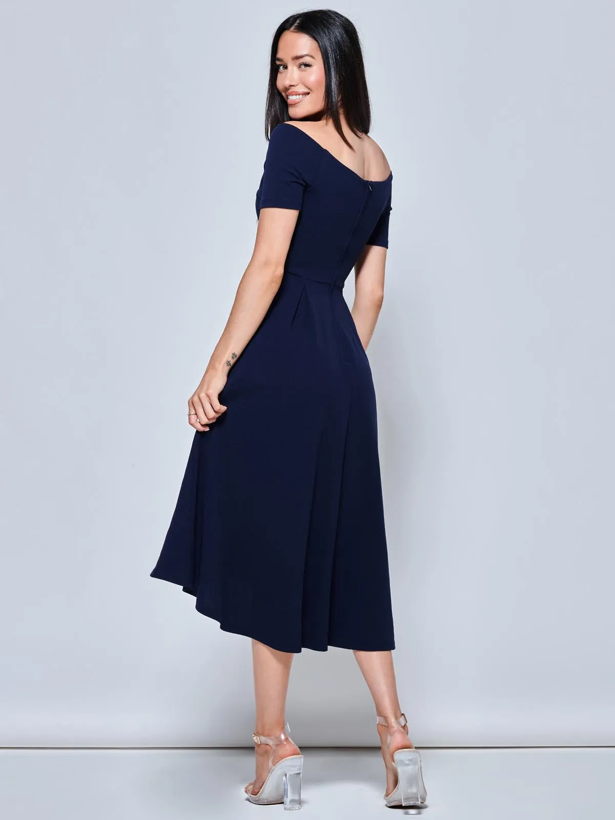 Lenora Fit & Flare Midi Dress, Navy