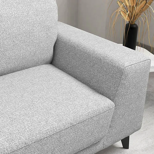 Light Grey Fabric 3 Seater Sofa, Linen Upholstered, Wooden Frame