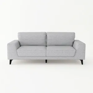 Light Grey Fabric 3 Seater Sofa, Linen Upholstered, Wooden Frame