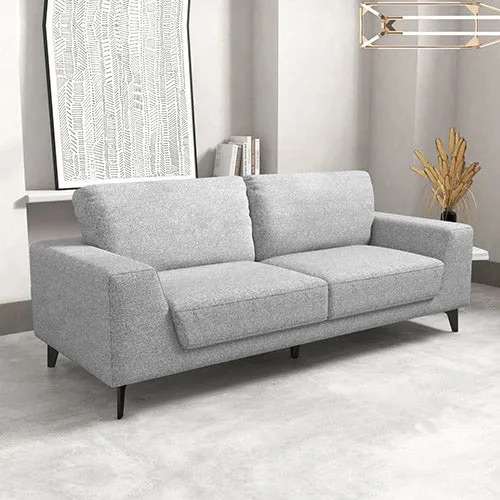 Light Grey Fabric 3 Seater Sofa, Linen Upholstered, Wooden Frame