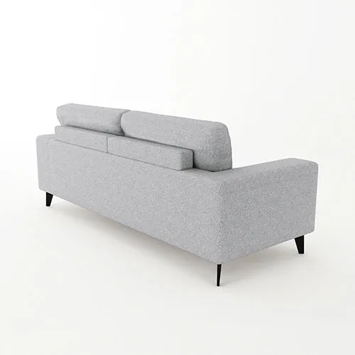 Light Grey Fabric 3 Seater Sofa, Linen Upholstered, Wooden Frame