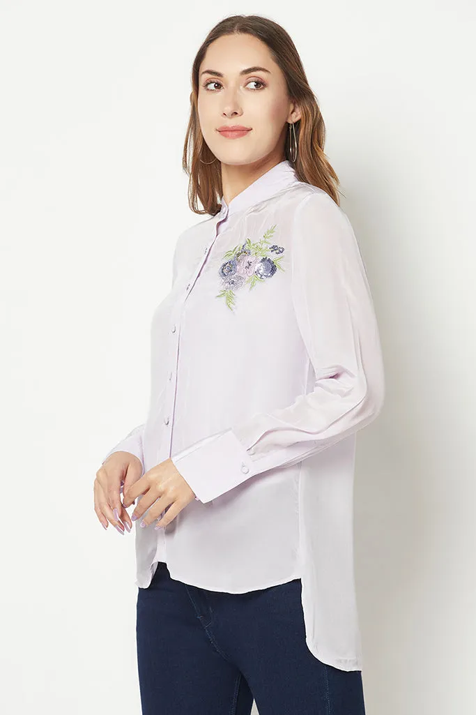 Lilac Embroidered Silk Shirt