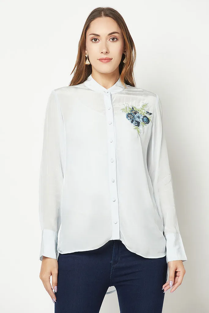 Lilac Embroidered Silk Shirt