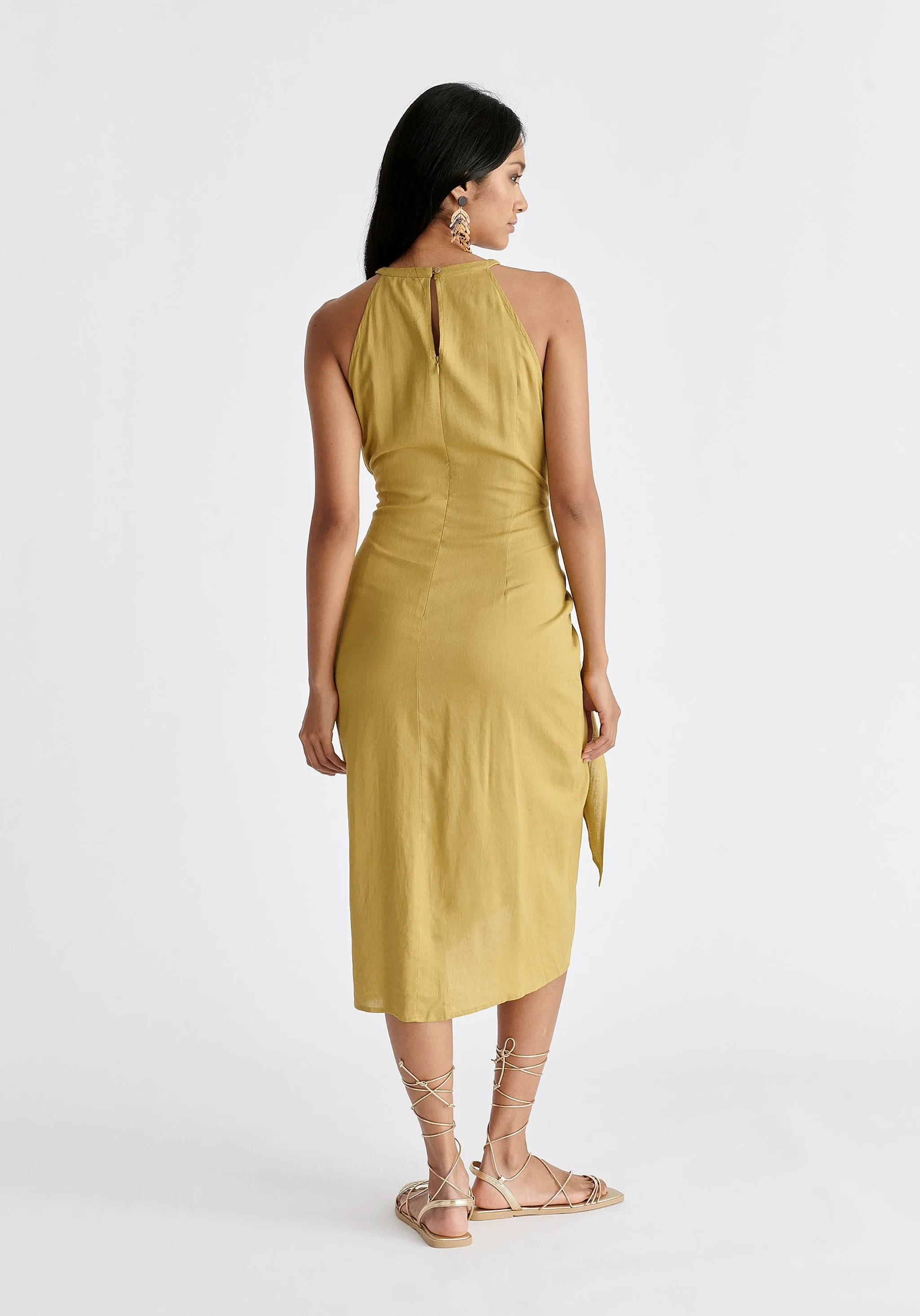 Linen Blend Waist Tie Dress