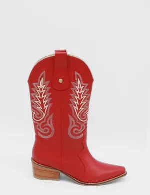 Loyal western cowboy boots in red leather women's shoes