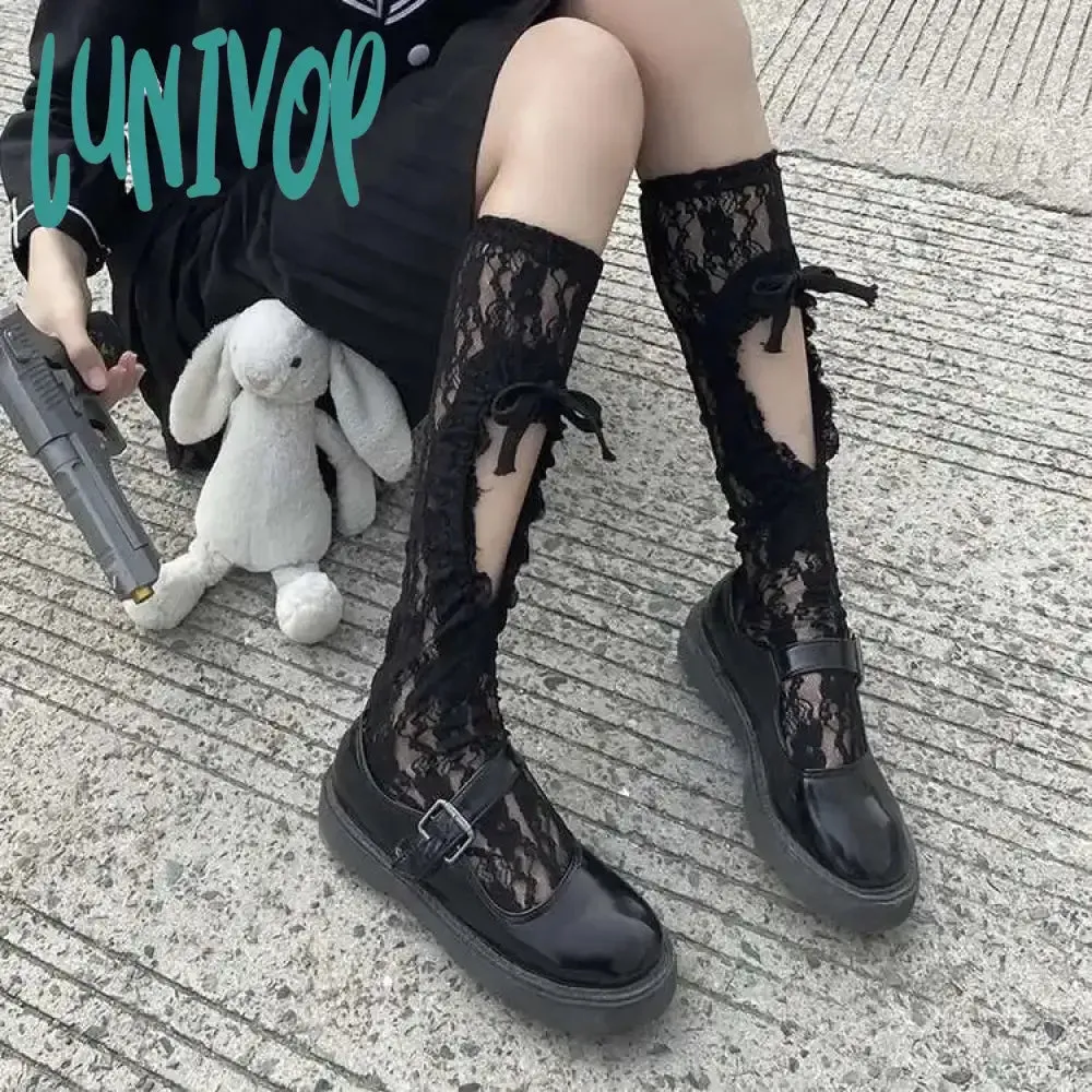 Lunivop Black Socks Women's Middle Tube Socks Jk Stockings Calf Straps Hollow Summer Crew Socks Sexy Long Tube Calf Japanese Ultra-thin