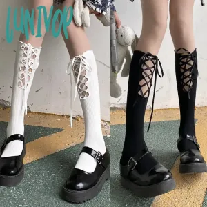 Lunivop Black Socks Women's Middle Tube Socks Jk Stockings Calf Straps Hollow Summer Crew Socks Sexy Long Tube Calf Japanese Ultra-thin