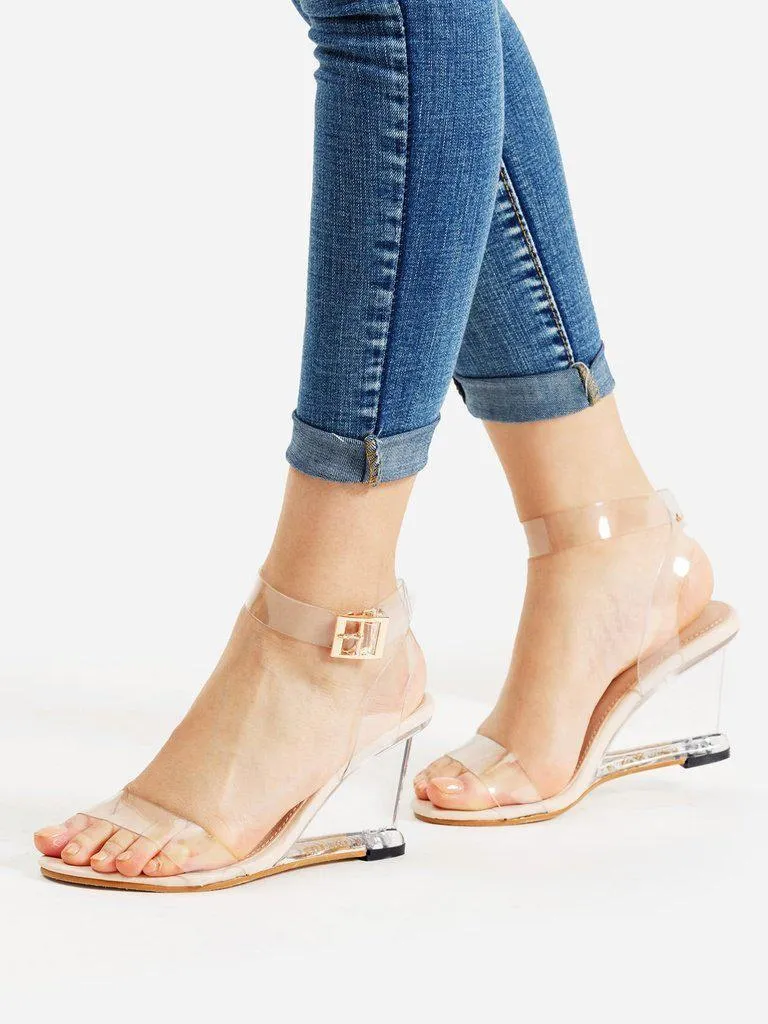 Metal Buckle Strappy Wedge Sandals