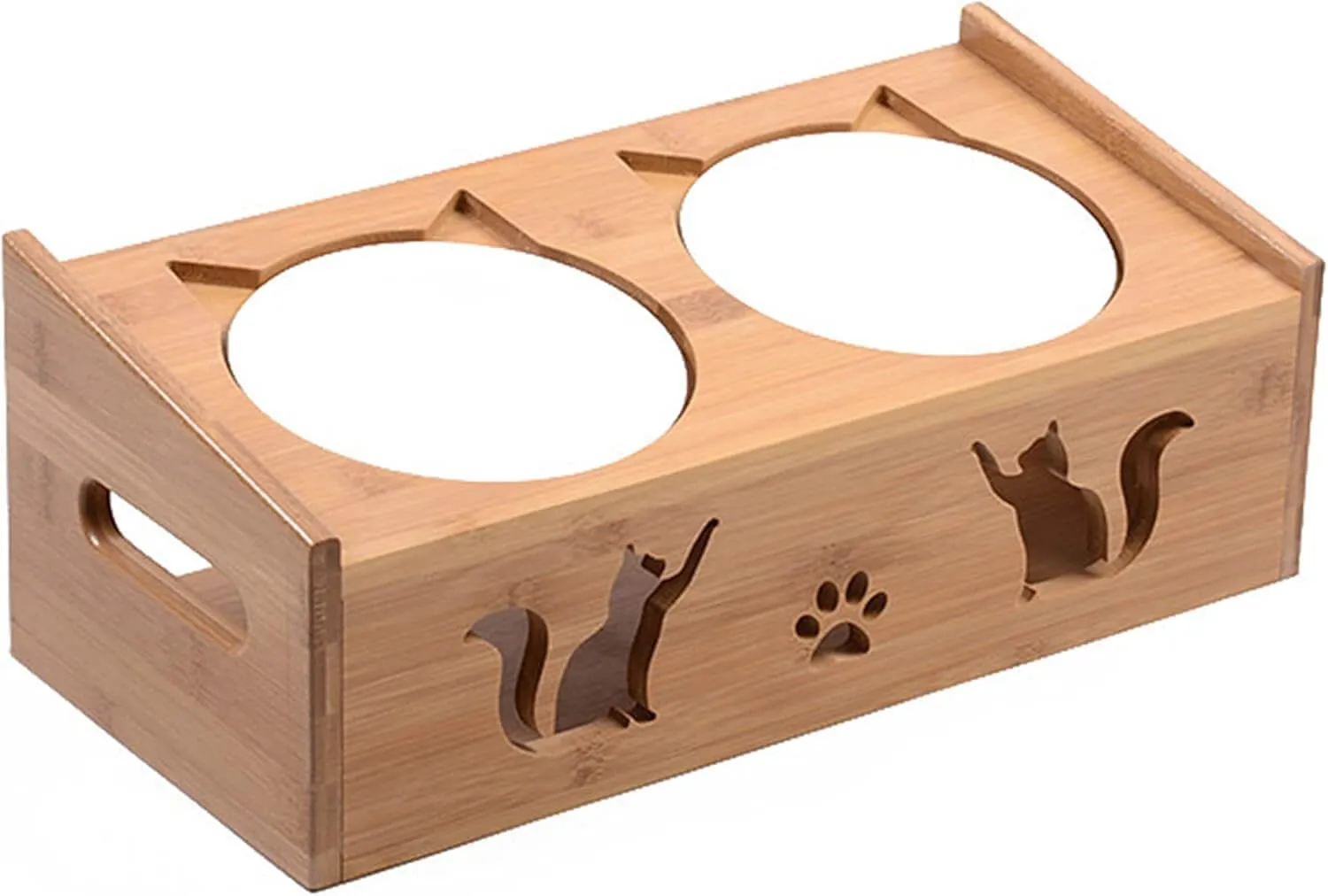 Minimalist Bamboo Double Bowl Elevated Ceramic Bowl for Small Dogs Cats