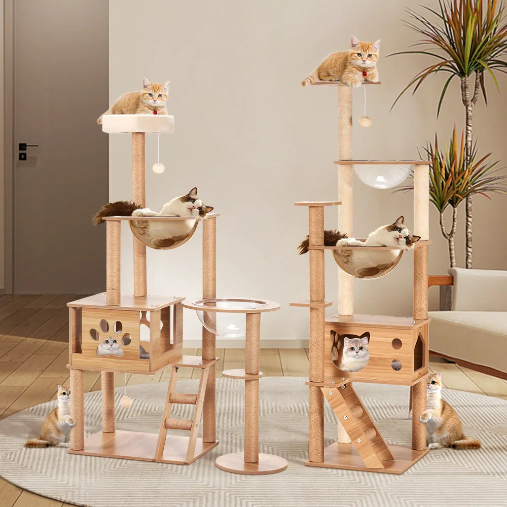 Petzly Wooden Cat Tree Tower Scratching Post Scratcher Condo House Bed 143/150cm