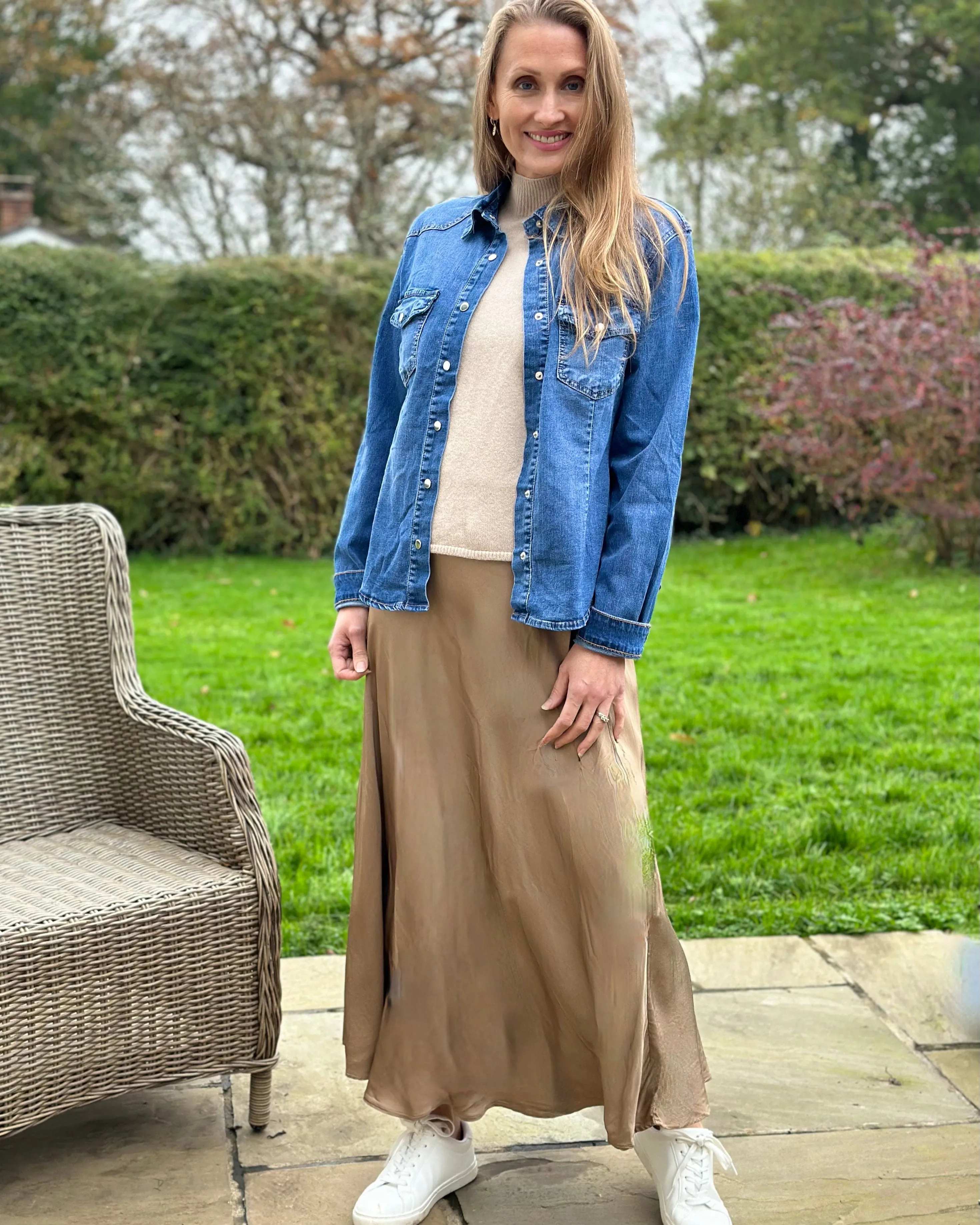 Plain Satin Skirt - Caramel