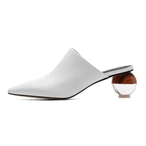 Pointed Toe Translucent Spherical Heel Mules