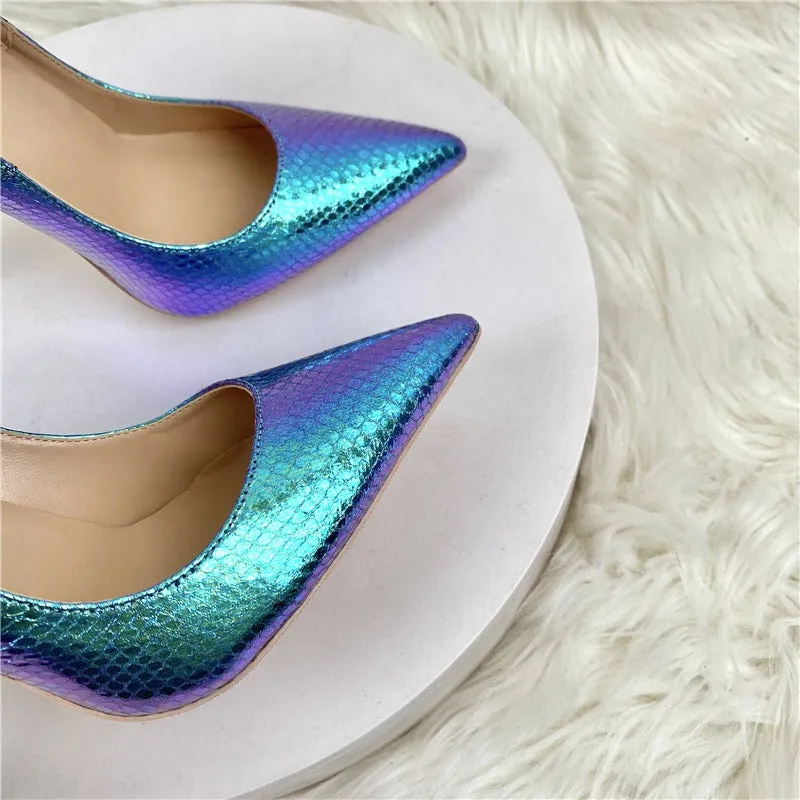 Pre Order:  Blue Holographic Snakeskin Pattern Stilettos