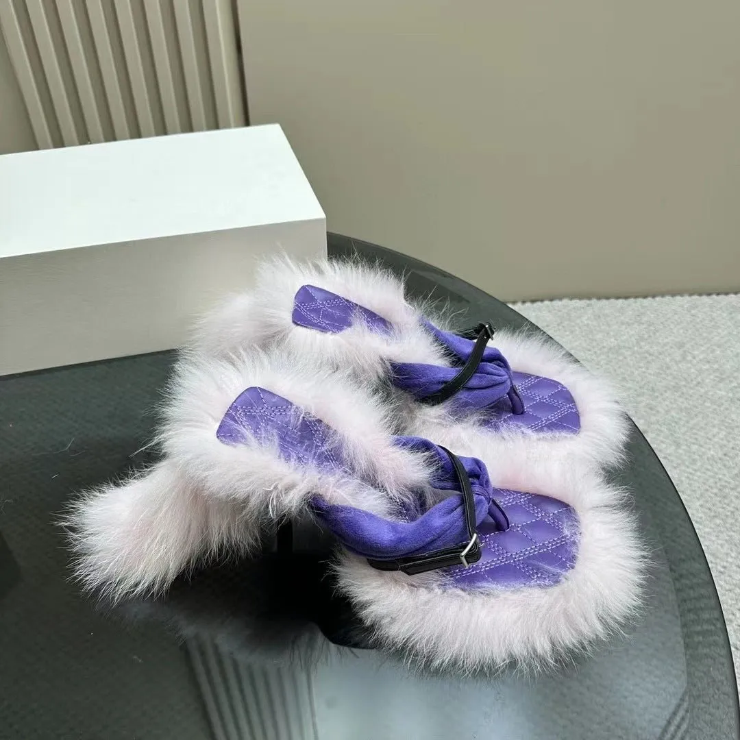 Pre Order:  Fur Edging High Heels Sandals