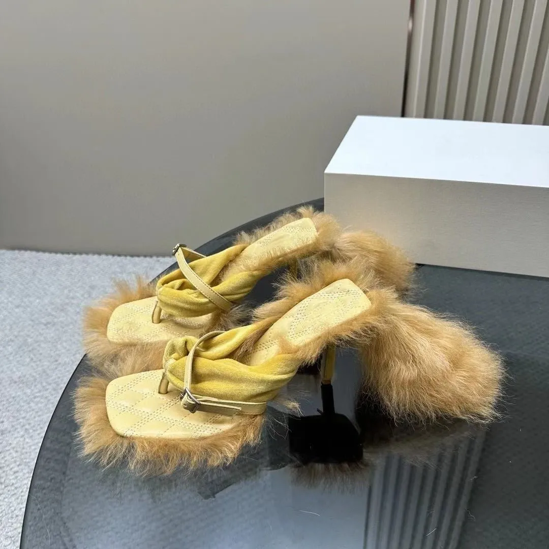 Pre Order:  Fur Edging High Heels Sandals