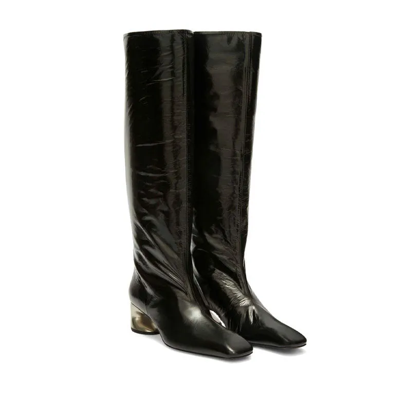 Pre Order:  Metal Sculptured Heel Knee High Boots