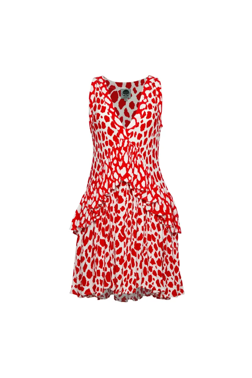 RARA FRILL DRESS - Giraffe Red/White