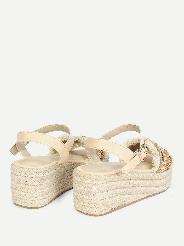 Raw Trim Wedge Sandals With Jewelry