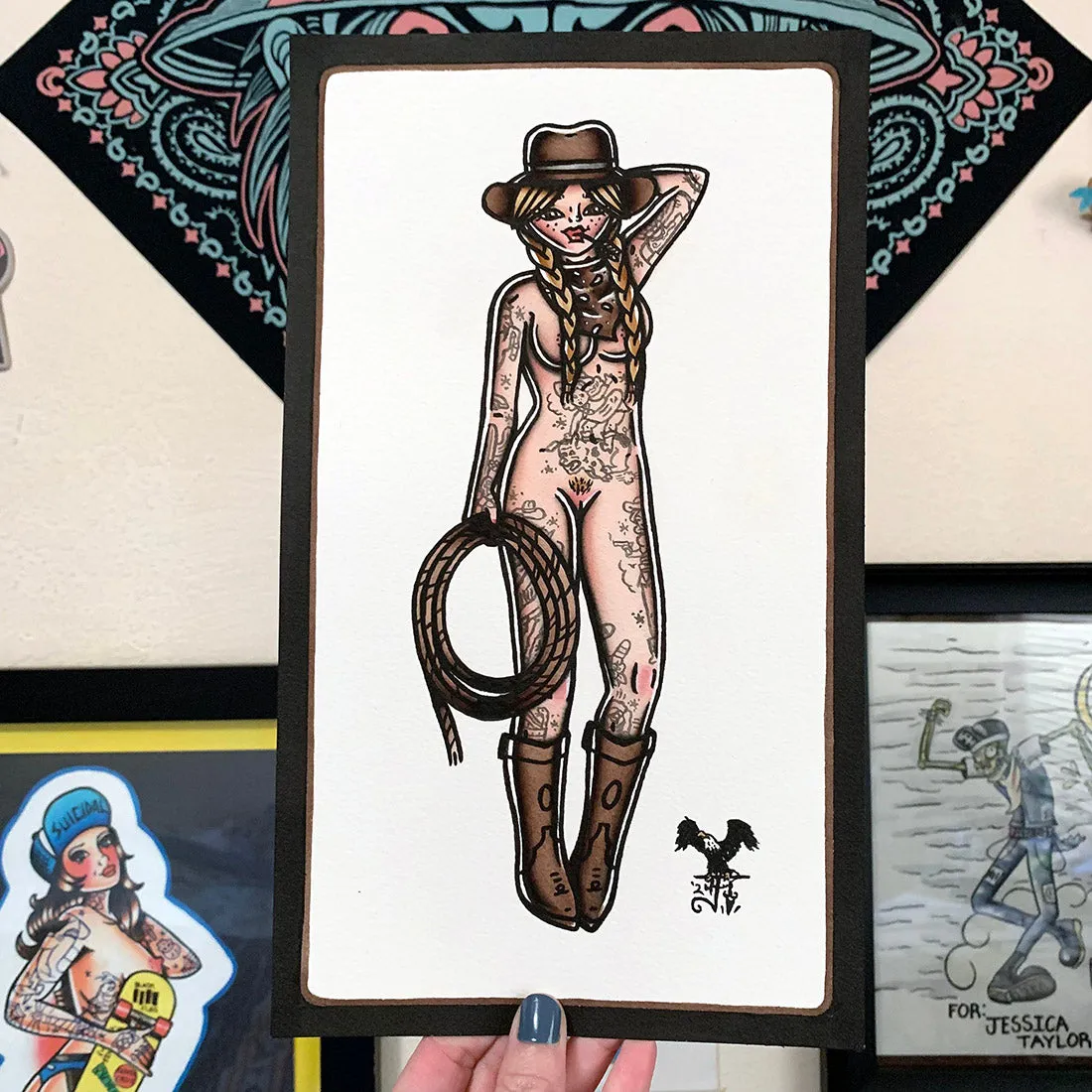 Rope Cowgirl Pinup Original Painting