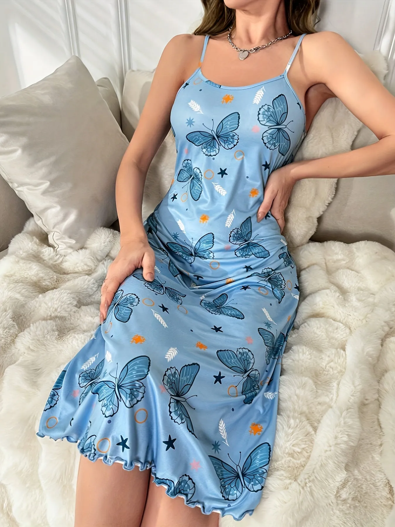 Rose Print Slip Nightdress Elegant Sleepwear for Women