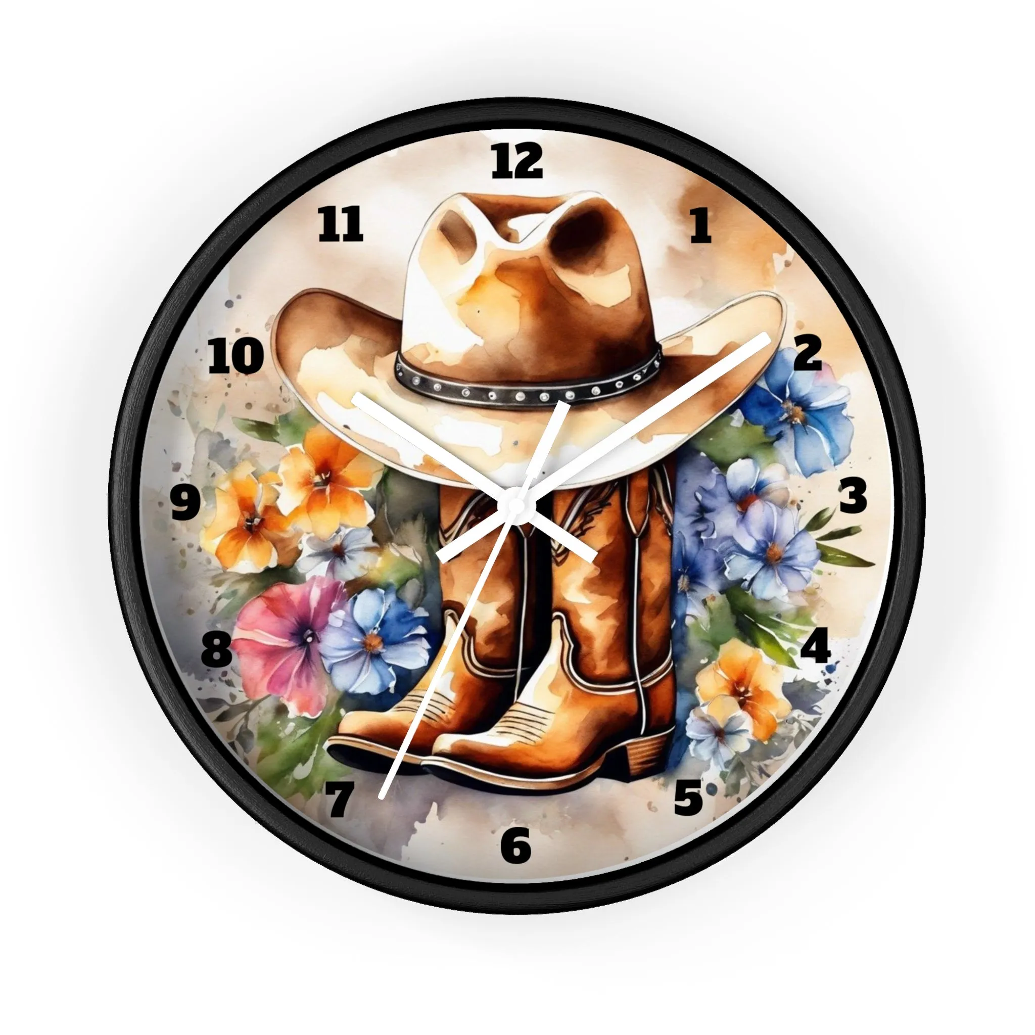 Rustic Cowboy Hat and Boots Watercolor Wall Clock, Western Wall Clock, Country Wall Clock