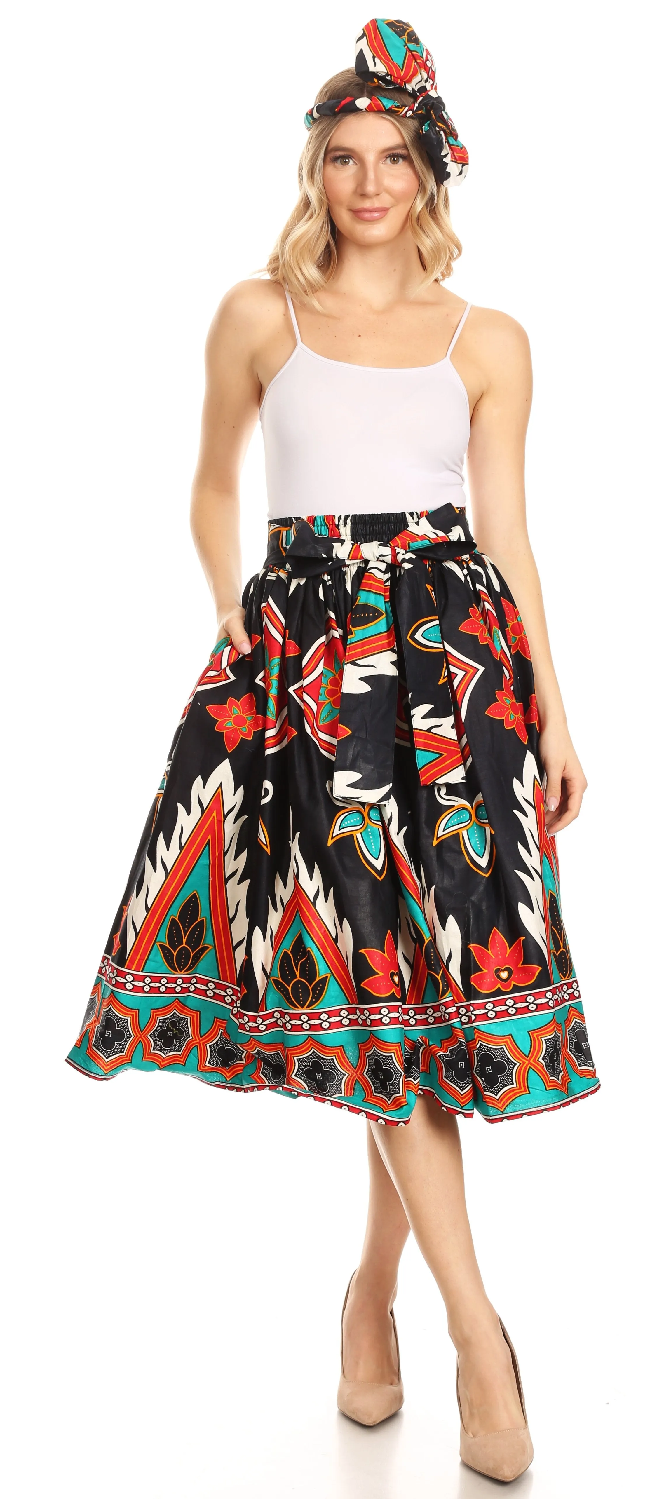 Sakkas African Dutch Ankara Wax Print Full Circle Skirt