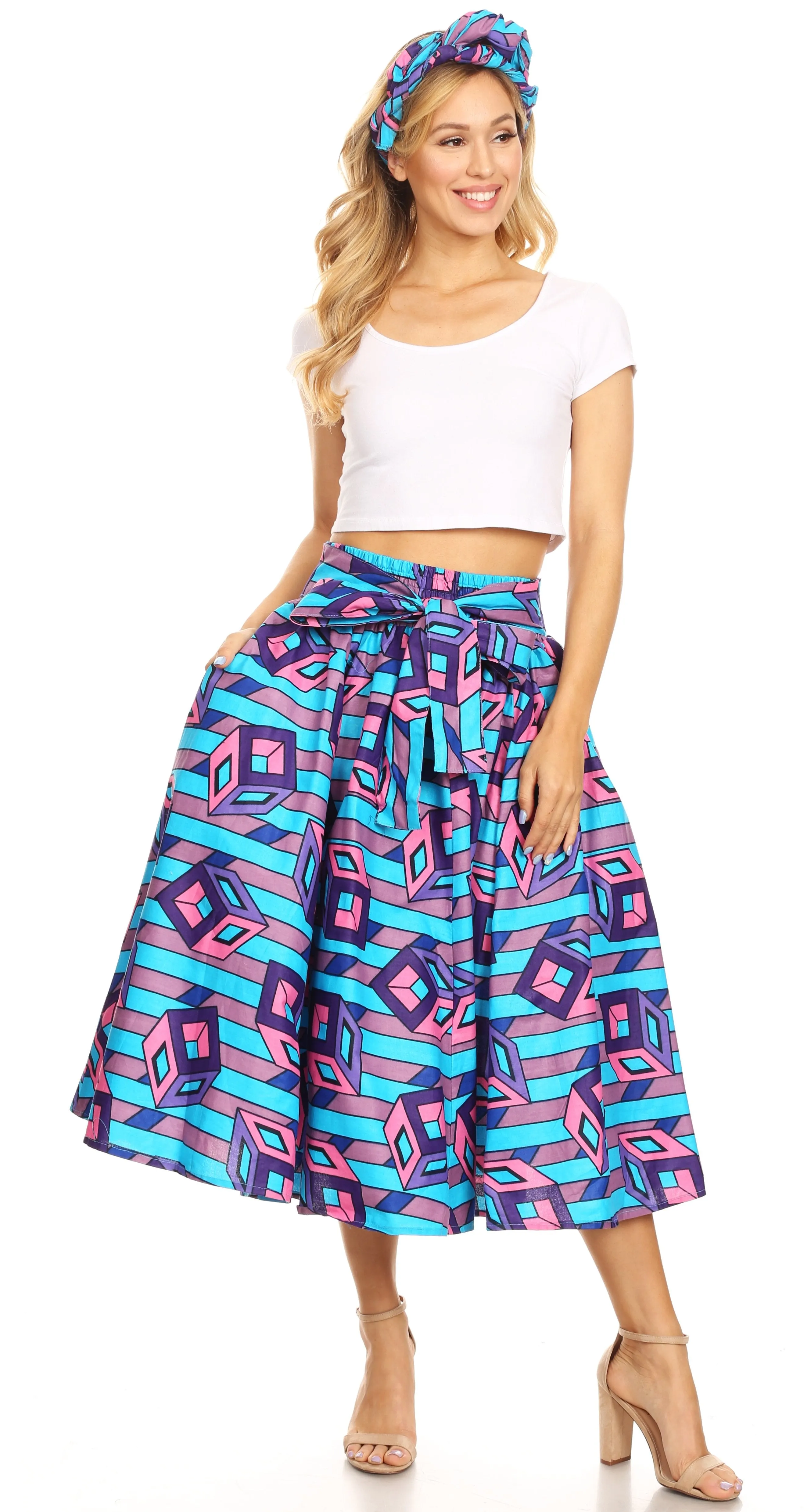 Sakkas African Dutch Ankara Wax Print Full Circle Skirt