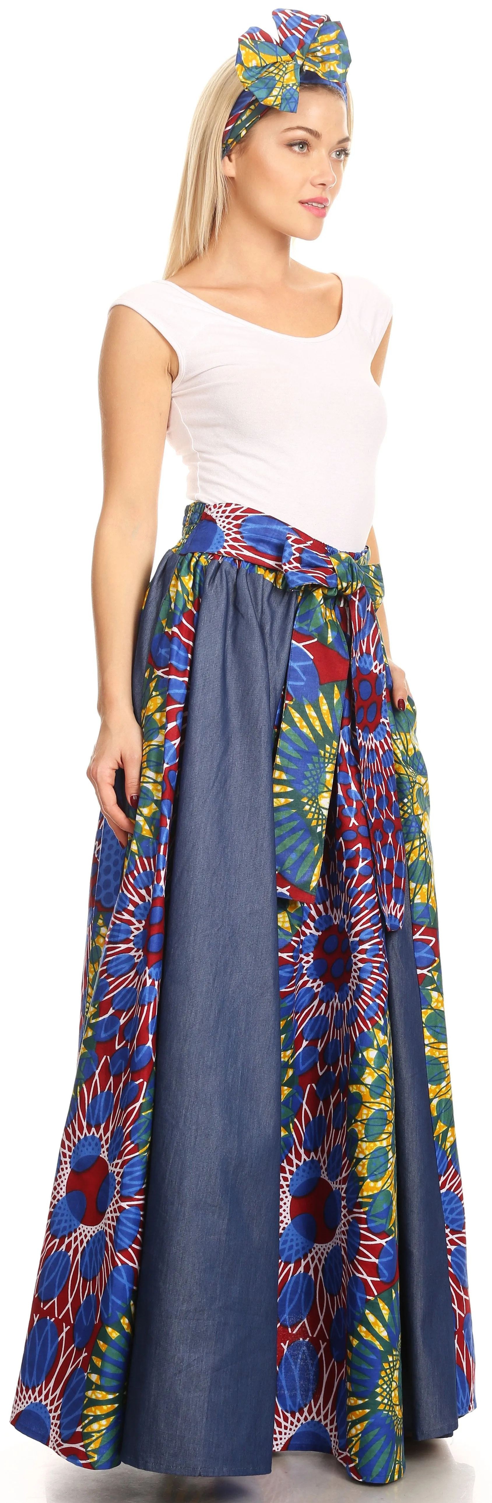 Sakkas Monifa Long Maxi Skirt Colorful Ankara Wax Dutch African Skirt Gorgeous