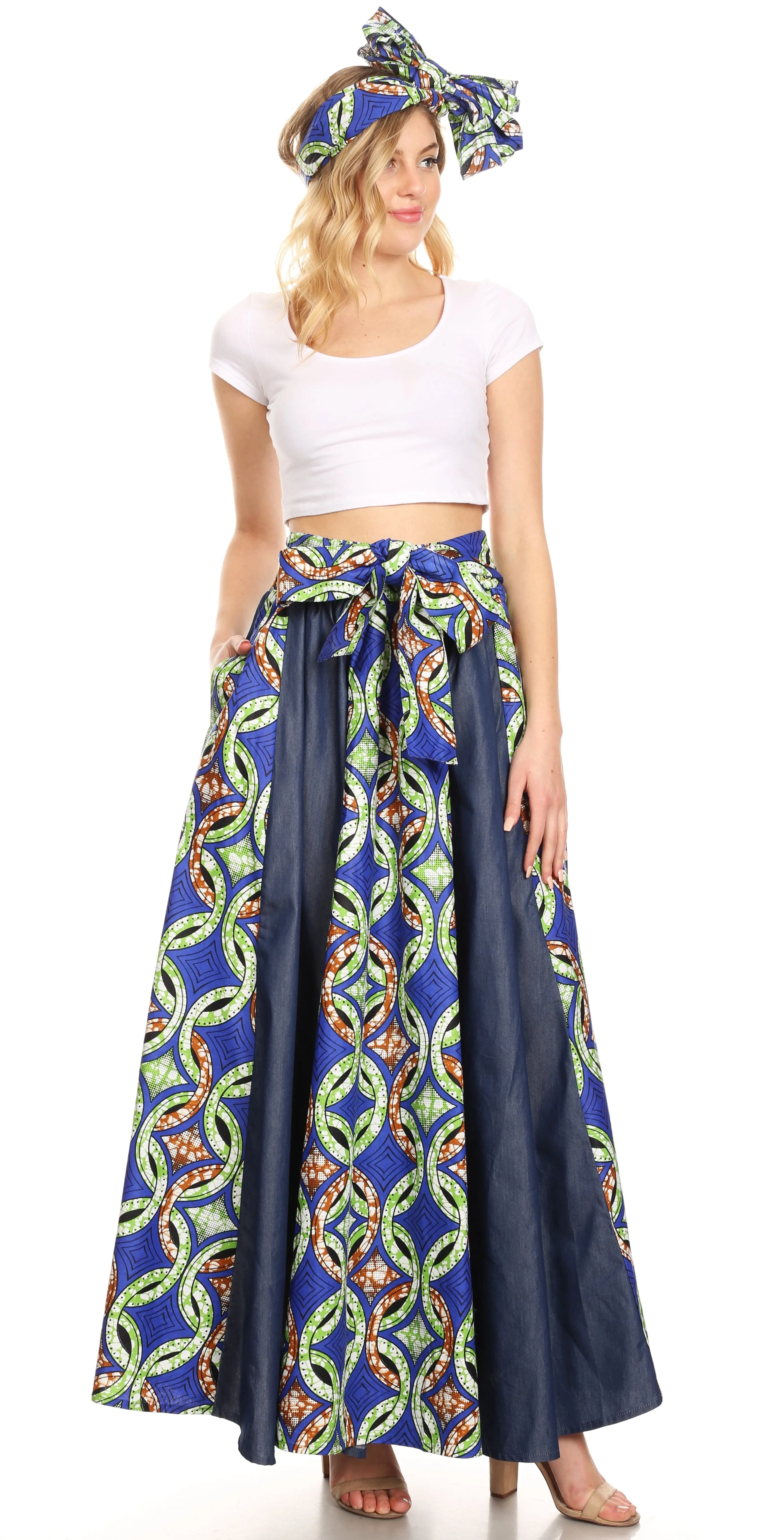 Sakkas Monifa Long Maxi Skirt Colorful Ankara Wax Dutch African Skirt Gorgeous