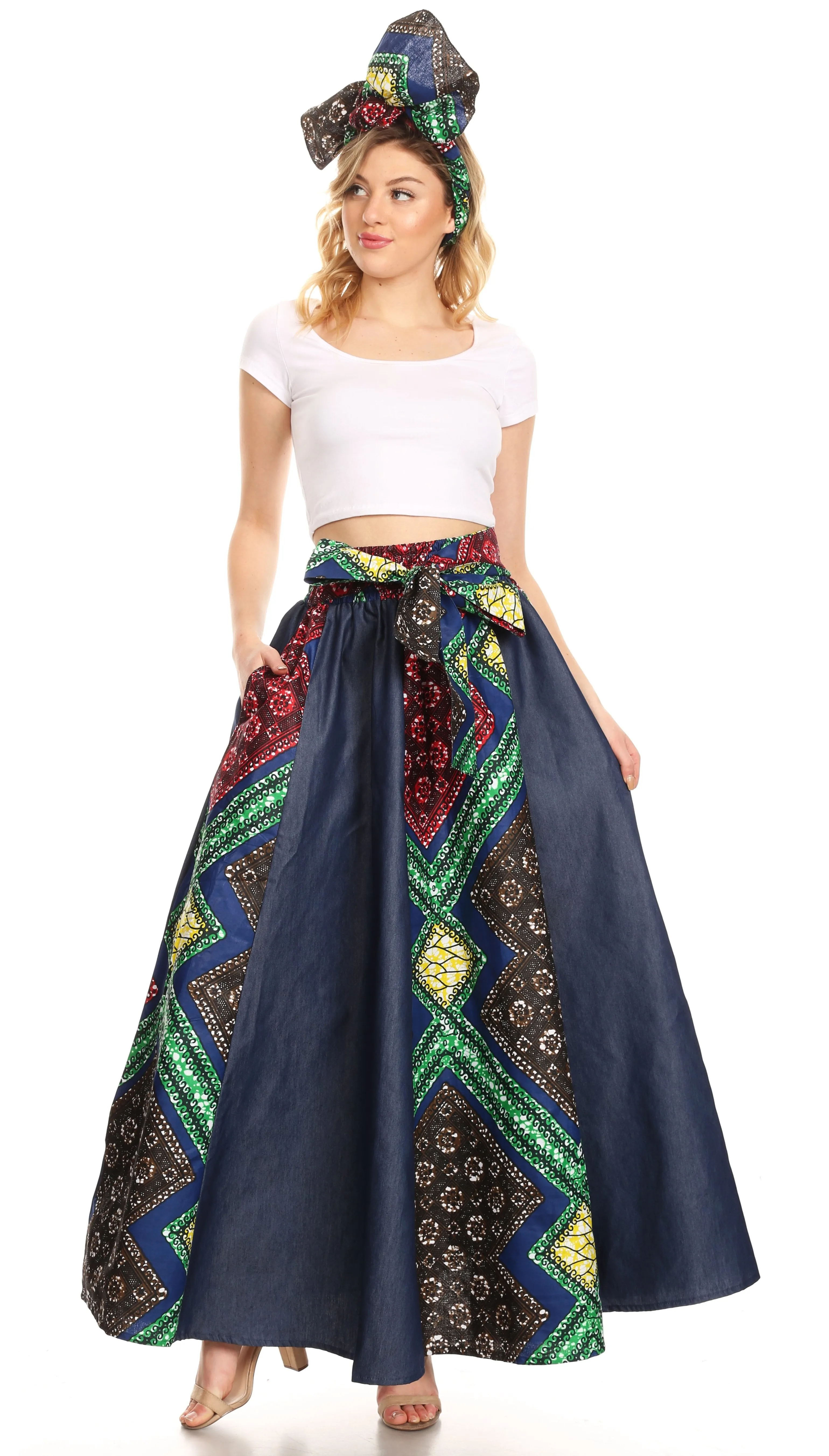 Sakkas Monifa Long Maxi Skirt Colorful Ankara Wax Dutch African Skirt Gorgeous