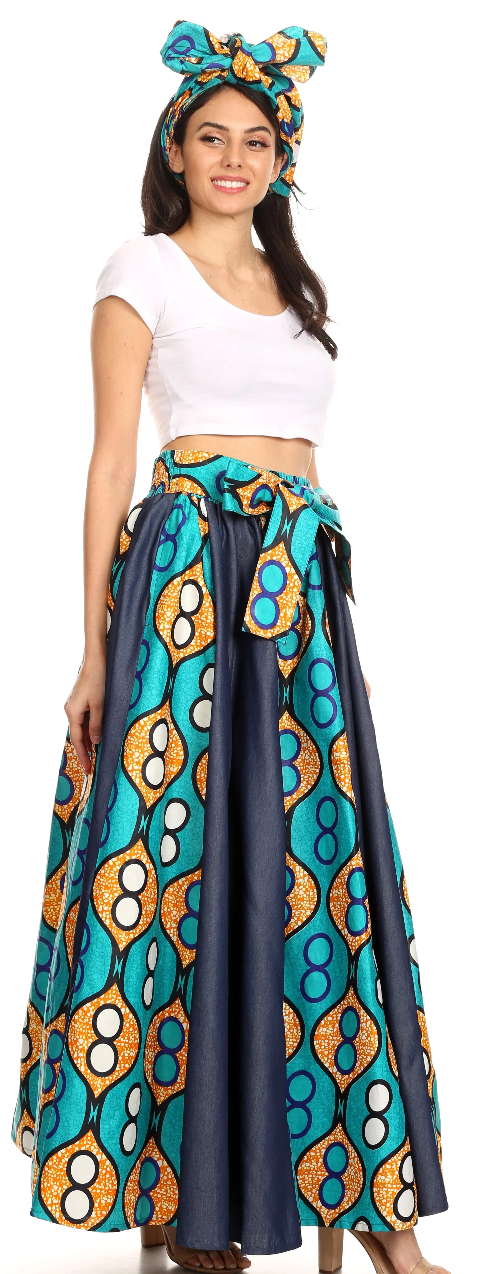 Sakkas Monifa Long Maxi Skirt Colorful Ankara Wax Dutch African Skirt Gorgeous