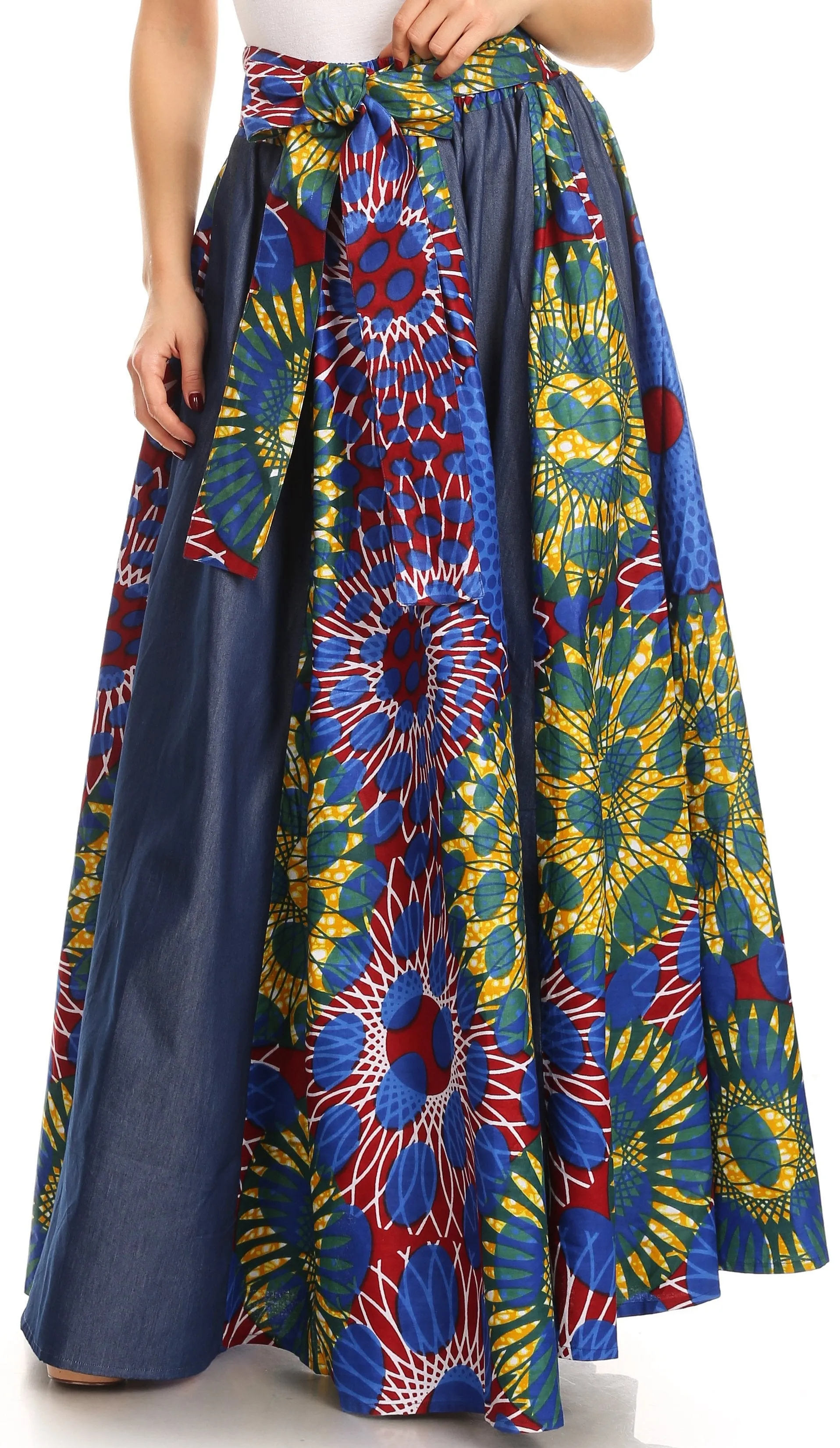 Sakkas Monifa Long Maxi Skirt Colorful Ankara Wax Dutch African Skirt Gorgeous