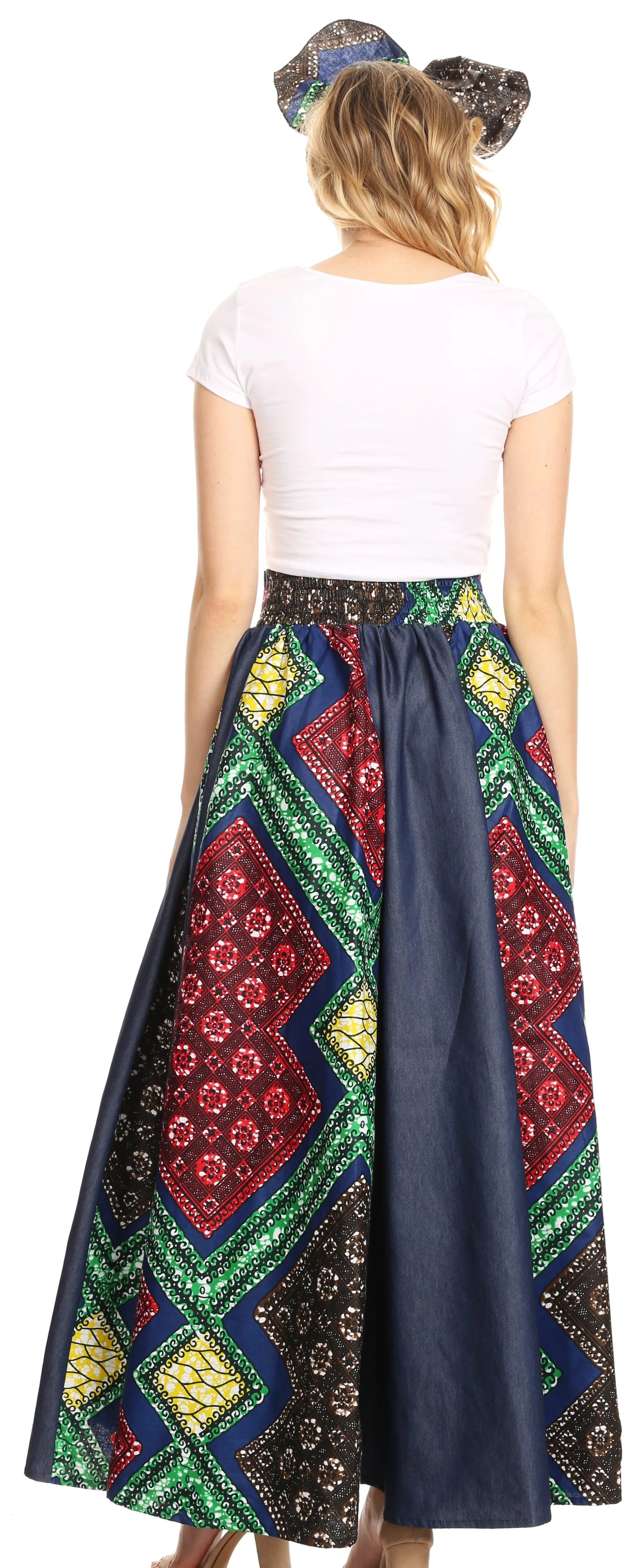 Sakkas Monifa Long Maxi Skirt Colorful Ankara Wax Dutch African Skirt Gorgeous