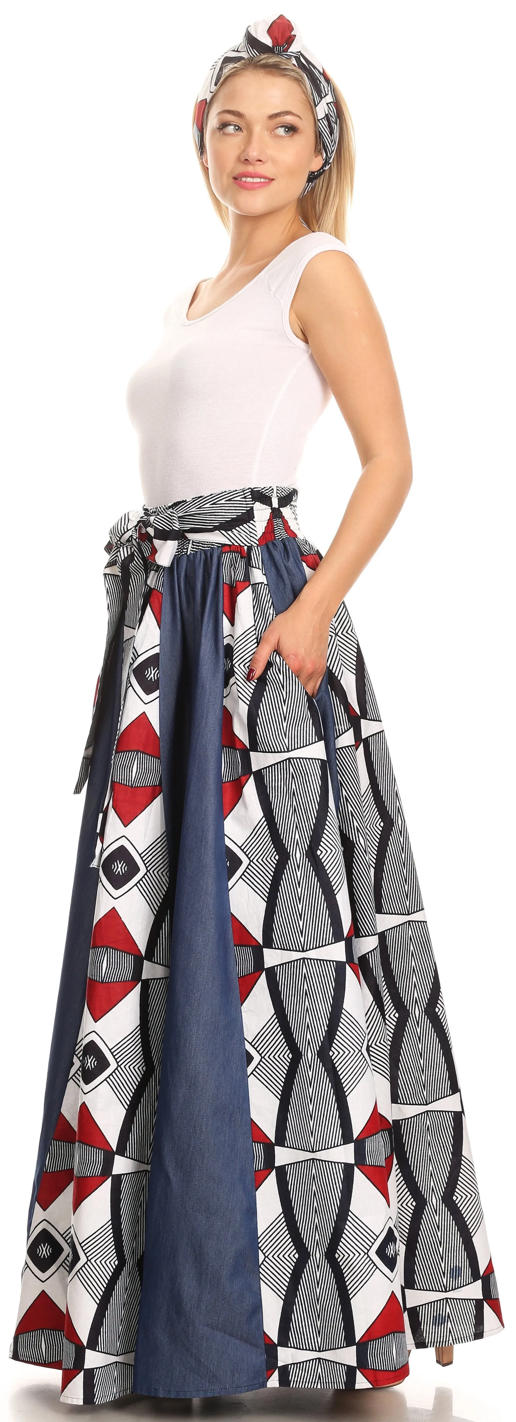 Sakkas Monifa Long Maxi Skirt Colorful Ankara Wax Dutch African Skirt Gorgeous